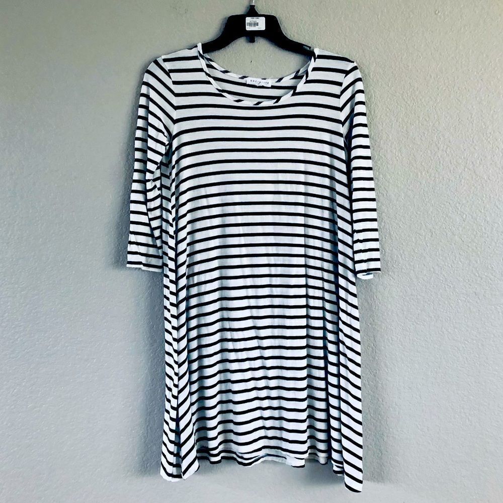 Socialite Stretchy Striped Knit Tunic Top Dress S
